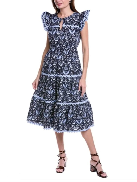 Sail to Sable Dresses & Skirts - Sail to Sable Flutter Sleeve Midi Dress 100% Cotton Blue Medium